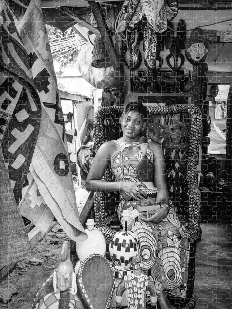 African Jigsaw Puzzle featuring the photograph The Market in Africa Black and White by Debra and Dave Vanderlaan