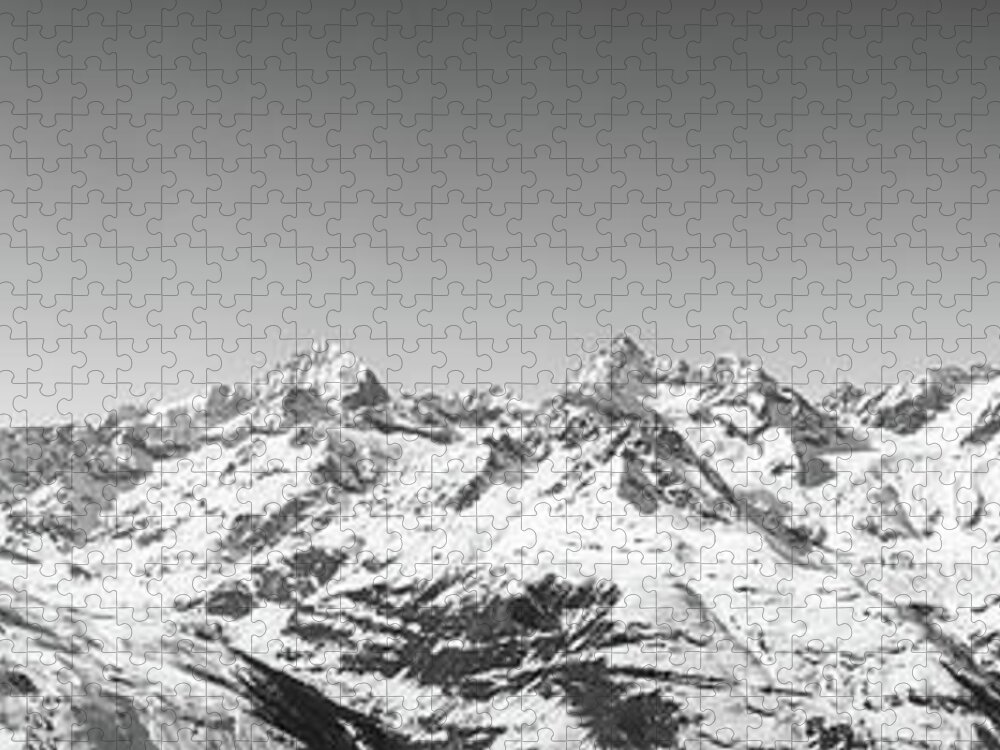 Alpine Jigsaw Puzzle featuring the photograph The Matterhorn and Swiss Mountains Panorama BW by Rick Deacon