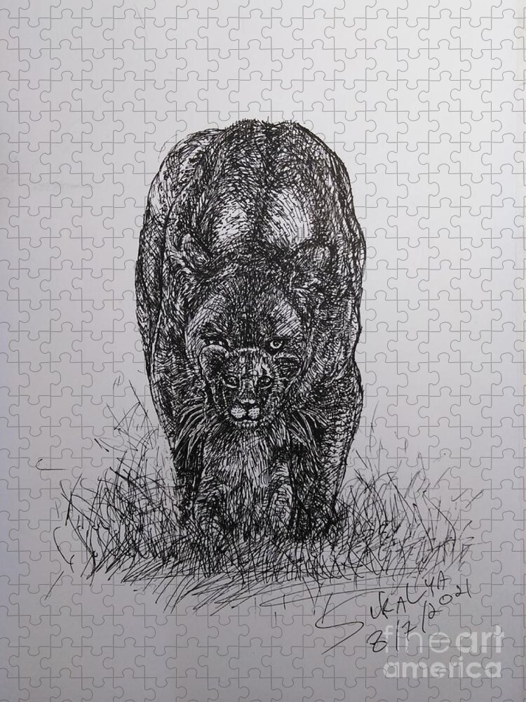  Lion Drawing Jigsaw Puzzle featuring the drawing The Mom Instinct by Sukalya Chearanantana