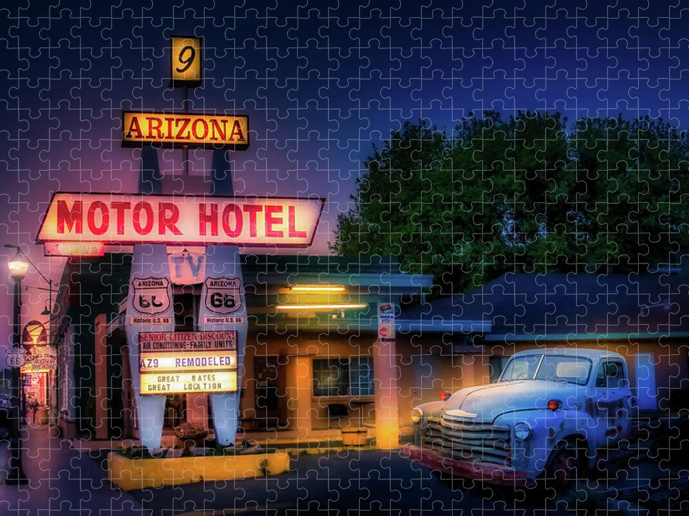 Route 66 Jigsaw Puzzle featuring the photograph The Motor Hotel, Williams AZ by Micah Offman