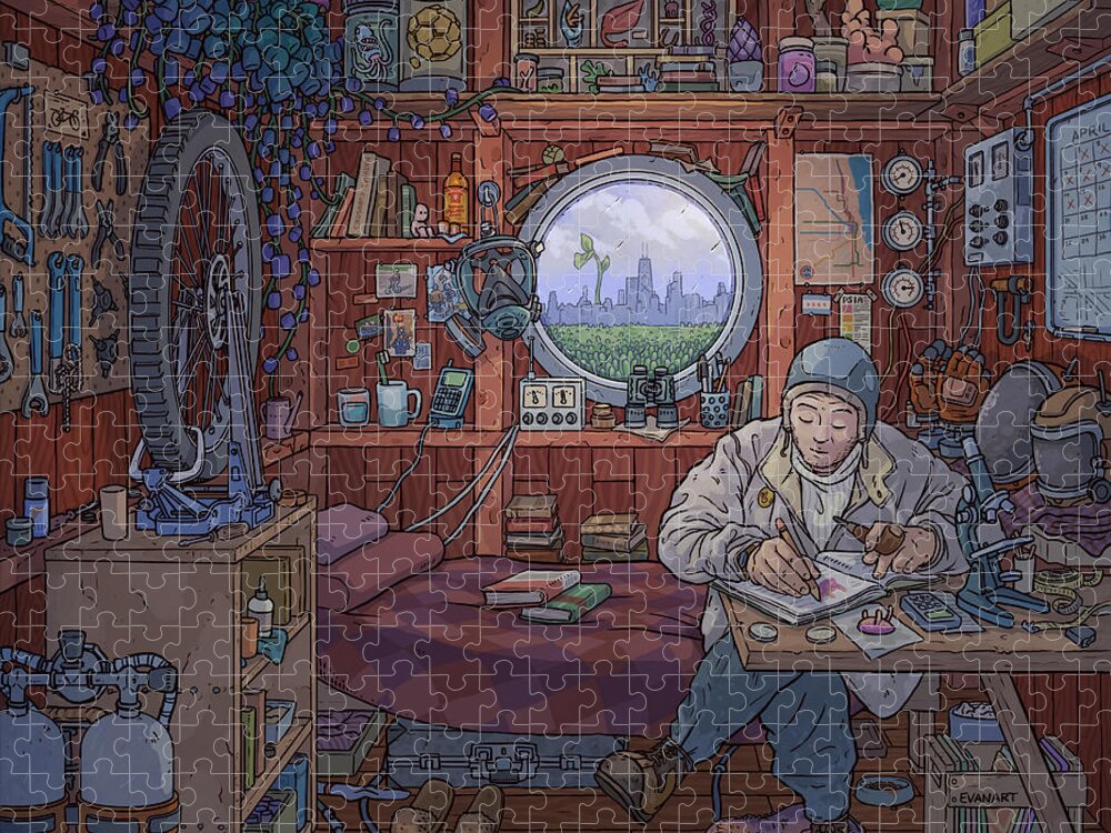 Digital Art Jigsaw Puzzle featuring the digital art The Naturalist's Cabin by EvanArt - Evan Miller