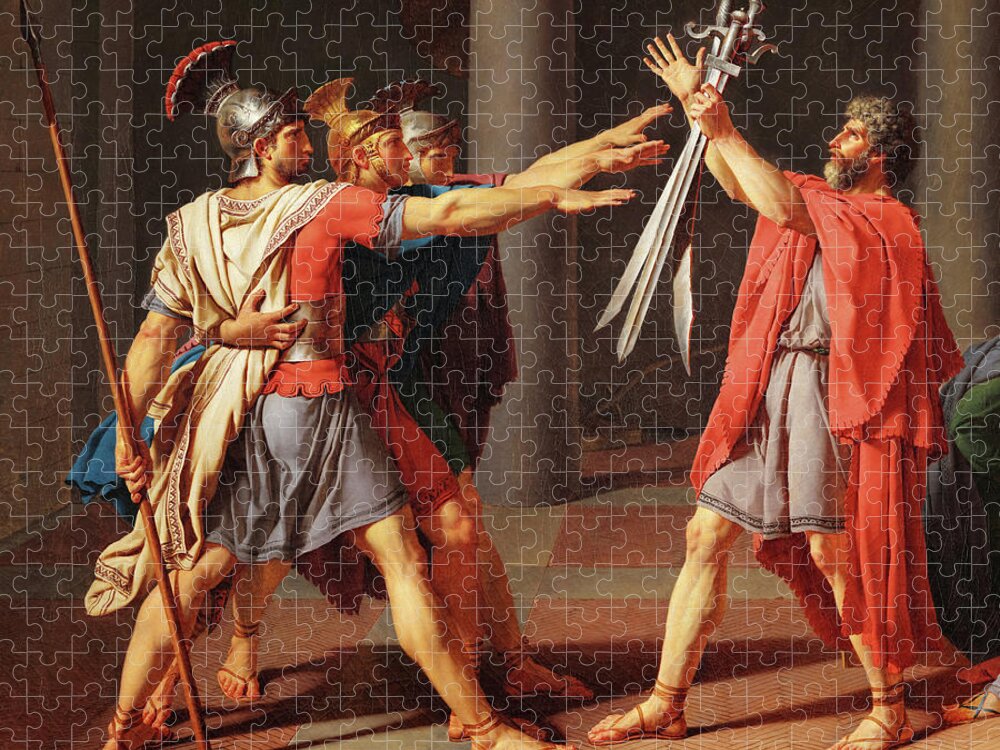 Jacques-louis David Jigsaw Puzzle featuring the painting The Oath of the Horatii, Horatii Brothers by Jacques-Louis David