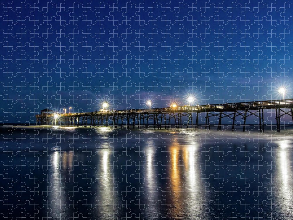 Fishing Pier At Night Jigsaw Puzzle featuring the photograph The Oceanana Fishing Pier at Night by Bob Decker