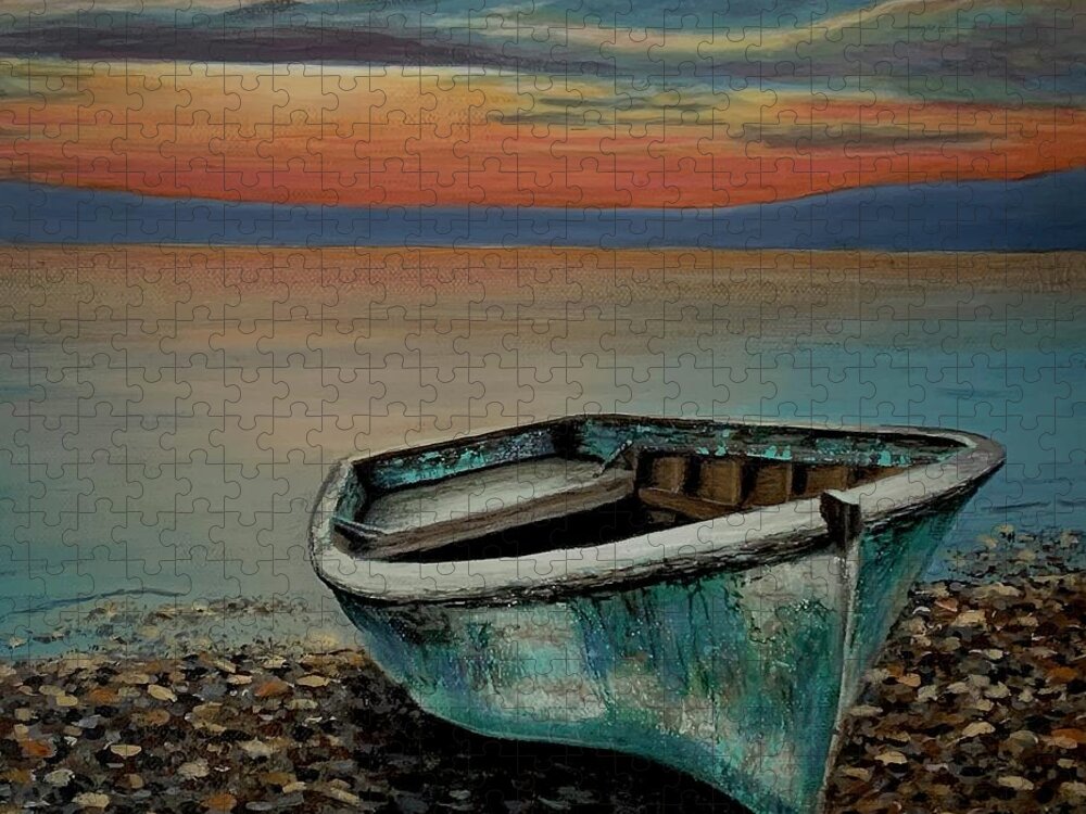 Boat Jigsaw Puzzle featuring the painting The Old Boat by Caroline Swan