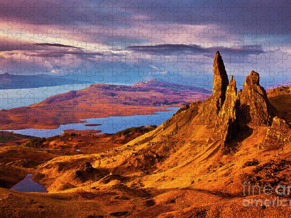 Old Man Of Storr Jigsaw Puzzle featuring the photograph Old Man of Storr at sunrise, Isle of Skye by Neale And Judith Clark