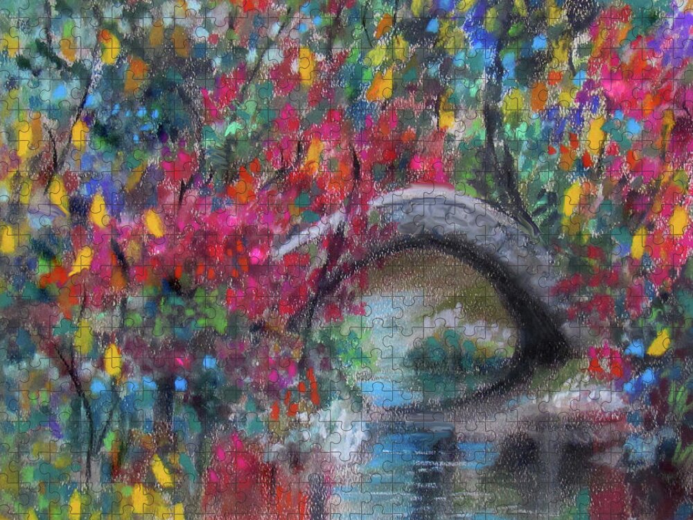 Old Stone Bridge Jigsaw Puzzle featuring the painting The Old Stone Bridge by Jean Batzell Fitzgerald