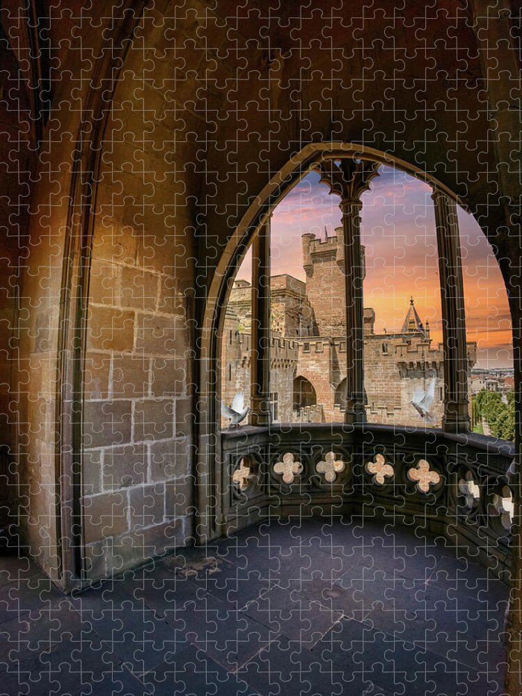 Olite Jigsaw Puzzle featuring the photograph The Olite Castle seen from the loggia by Micah Offman