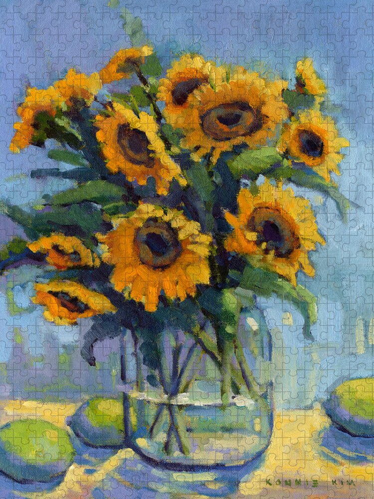 Sunflower Jigsaw Puzzle featuring the painting The Optimists by Konnie Kim