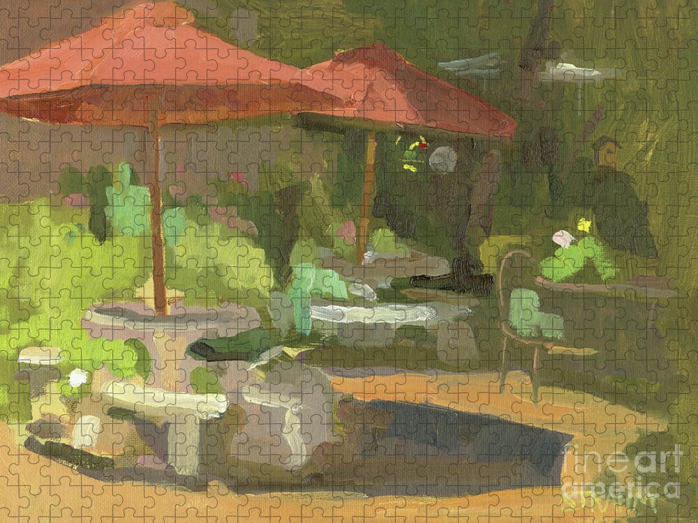 Umbrellas Jigsaw Puzzle featuring the painting The Painted Garden, Temecula, California by Paul Strahm