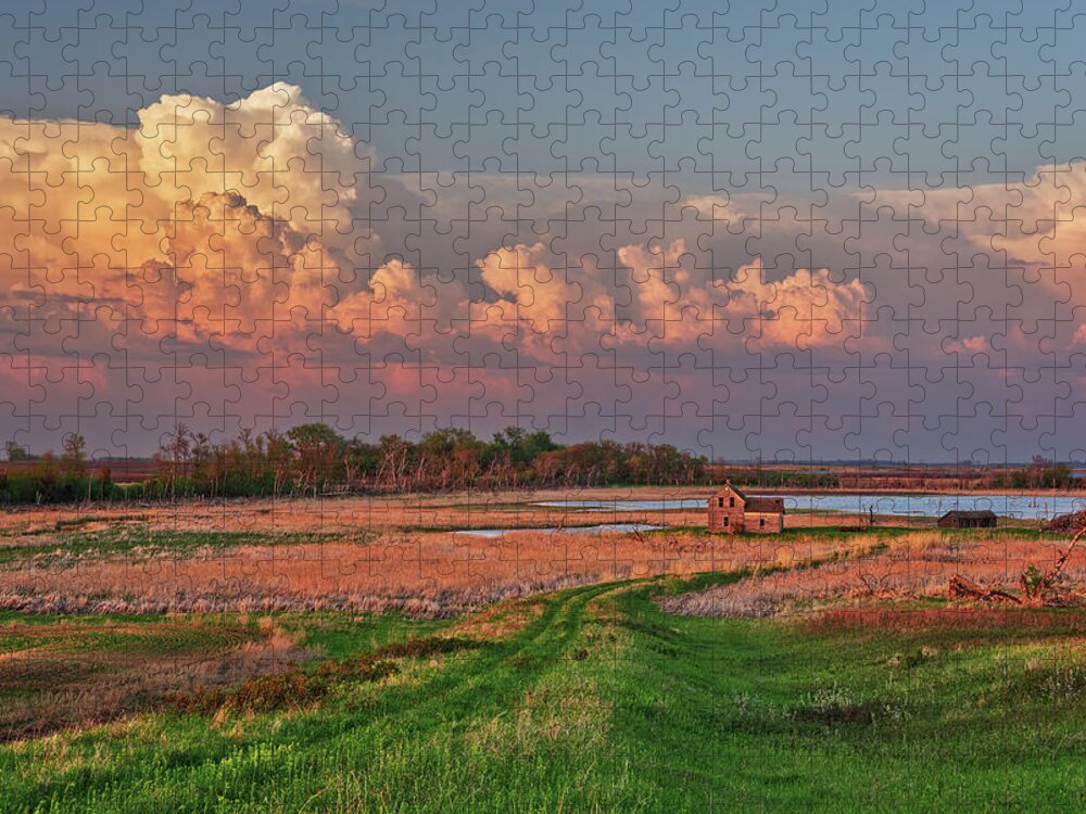 Stensby Jigsaw Puzzle featuring the photograph The Path Home - series - Stensby farm homestead in Benson County ND by Peter Herman