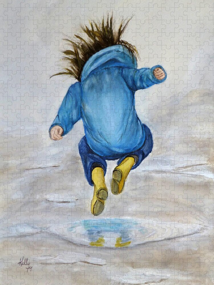 Puddle Jigsaw Puzzle featuring the painting The Perfect Puddle... JUMP by Kelly Mills