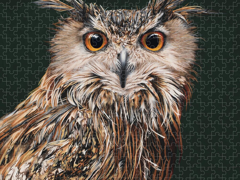 Nikita Coulombe Jigsaw Puzzle featuring the painting The Philosopher - Eagle Owl by Nikita Coulombe