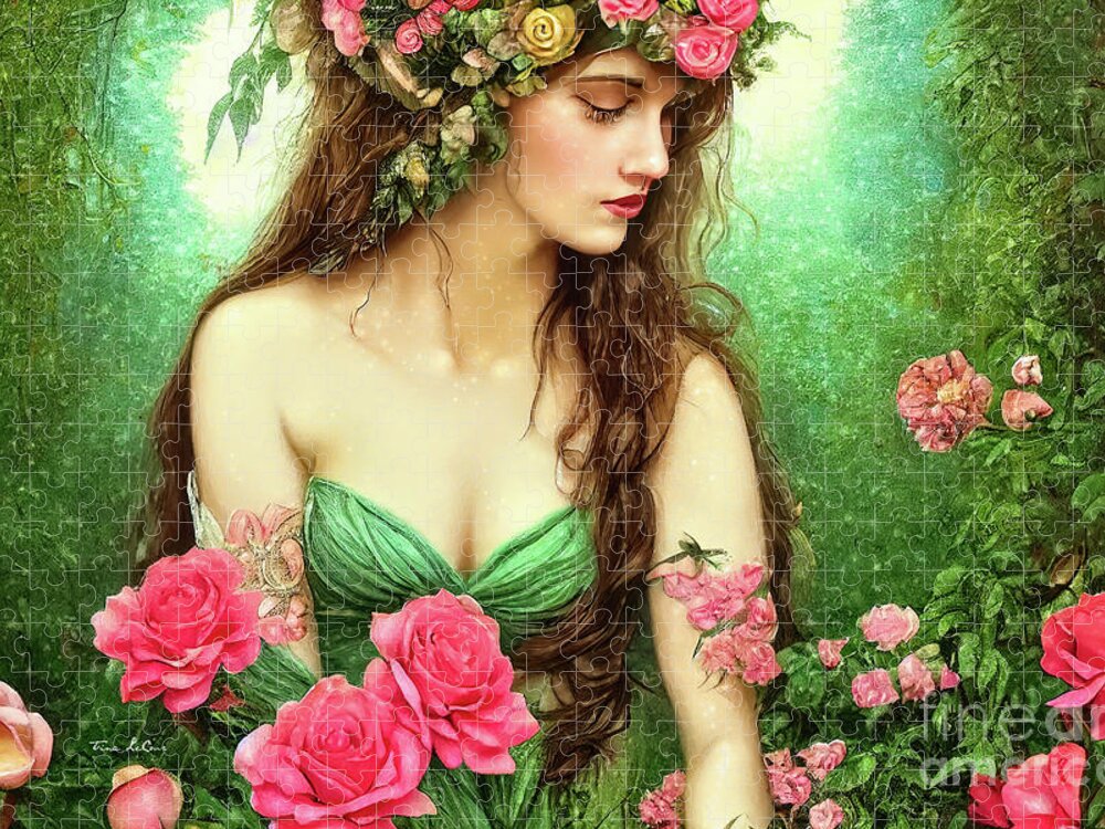 Goddess Jigsaw Puzzle featuring the painting The Pink Rose Goddess by Tina LeCour