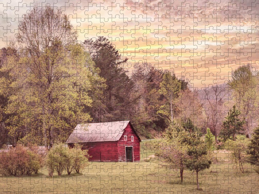 Barns Jigsaw Puzzle featuring the photograph The Red Country Barn at Sunset by Debra and Dave Vanderlaan