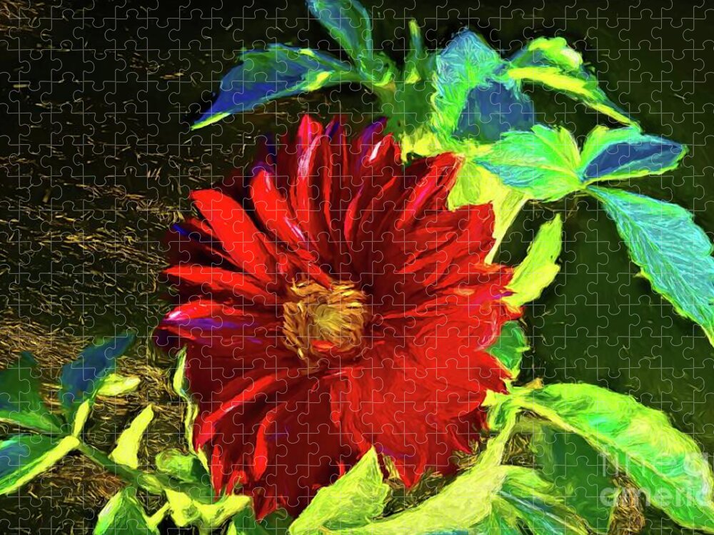 Flower Jigsaw Puzzle featuring the photograph The Red Dahlia in Sunrise Light by Diana Mary Sharpton