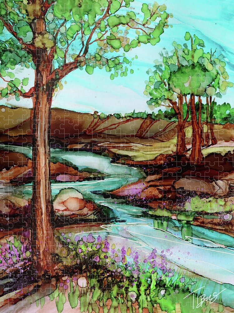  Jigsaw Puzzle featuring the painting The River Gorge by Julie Tibus