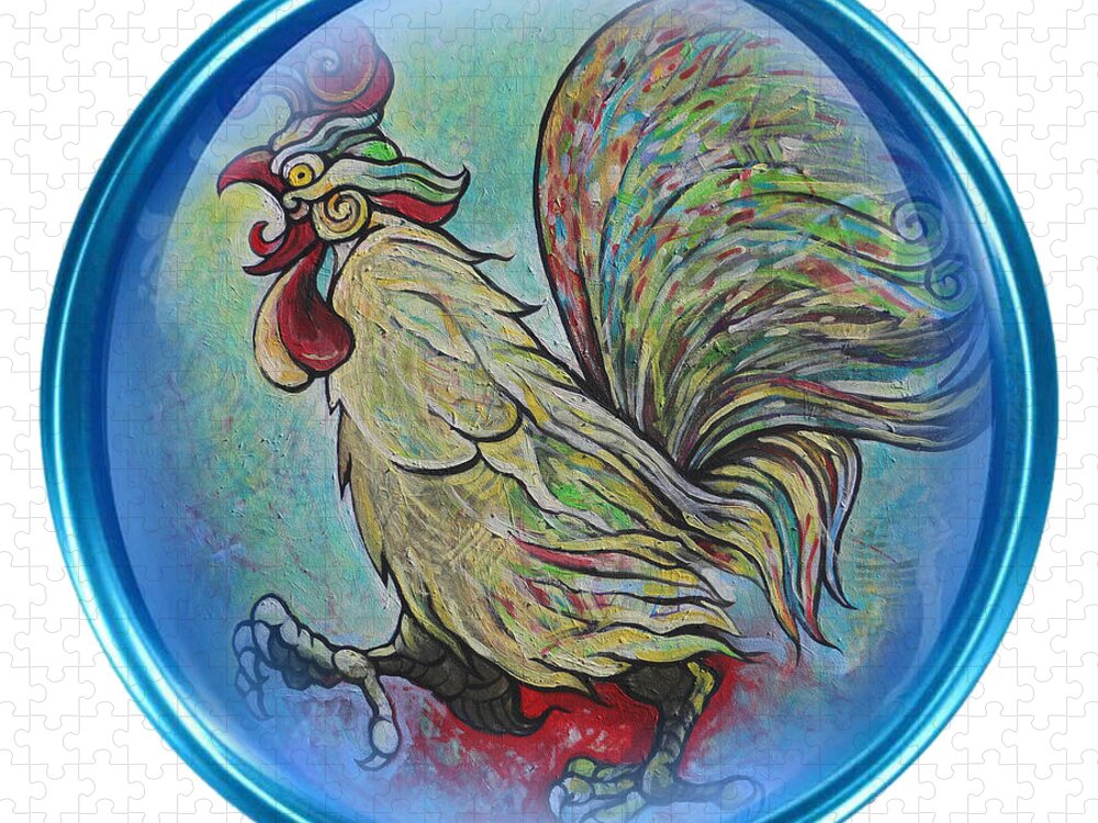 The Rooster Jigsaw Puzzle featuring the painting the Rooster by Tom Dashnyam Otgontugs