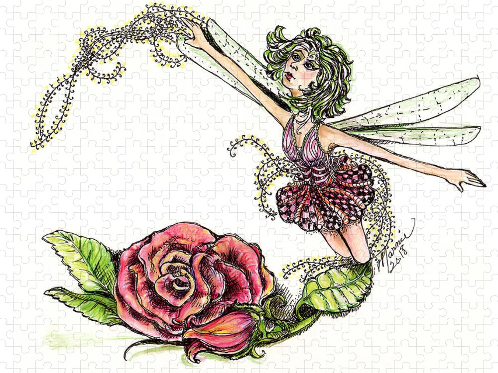 Farry Jigsaw Puzzle featuring the drawing The Rose by Marnie Clark