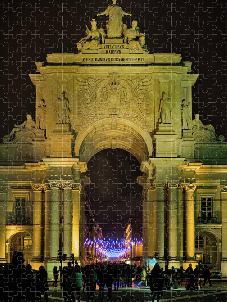 Lisbon Jigsaw Puzzle featuring the photograph The Rua Augusta Arch at Night in Lisbon by Angelo DeVal