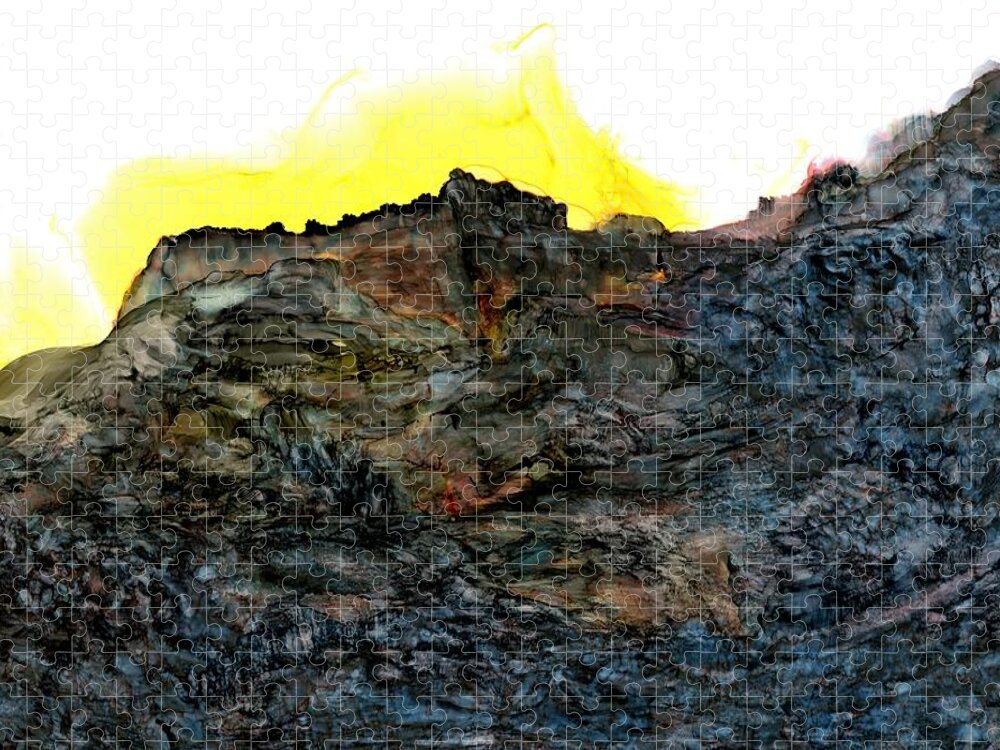 Sunrise Jigsaw Puzzle featuring the painting The ruins at Rattlesnake Ridge by Angela Marinari