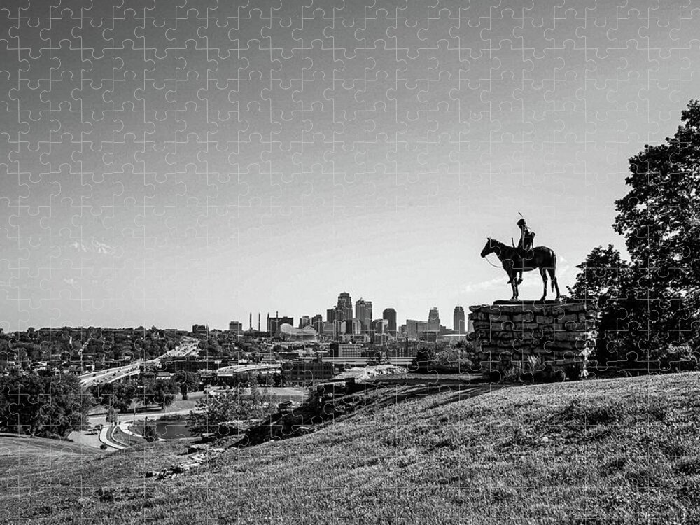 The Scout Statue Jigsaw Puzzle featuring the photograph The Scout Statue, Kansas City, Missouri by Missouri Picture Archive