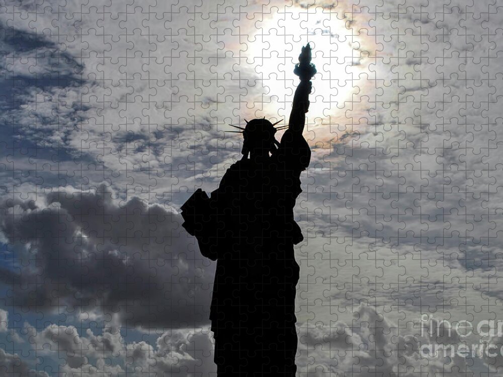 Statue Of Liberty Jigsaw Puzzle featuring the photograph The Shining Light - color version by Daniel M Walsh