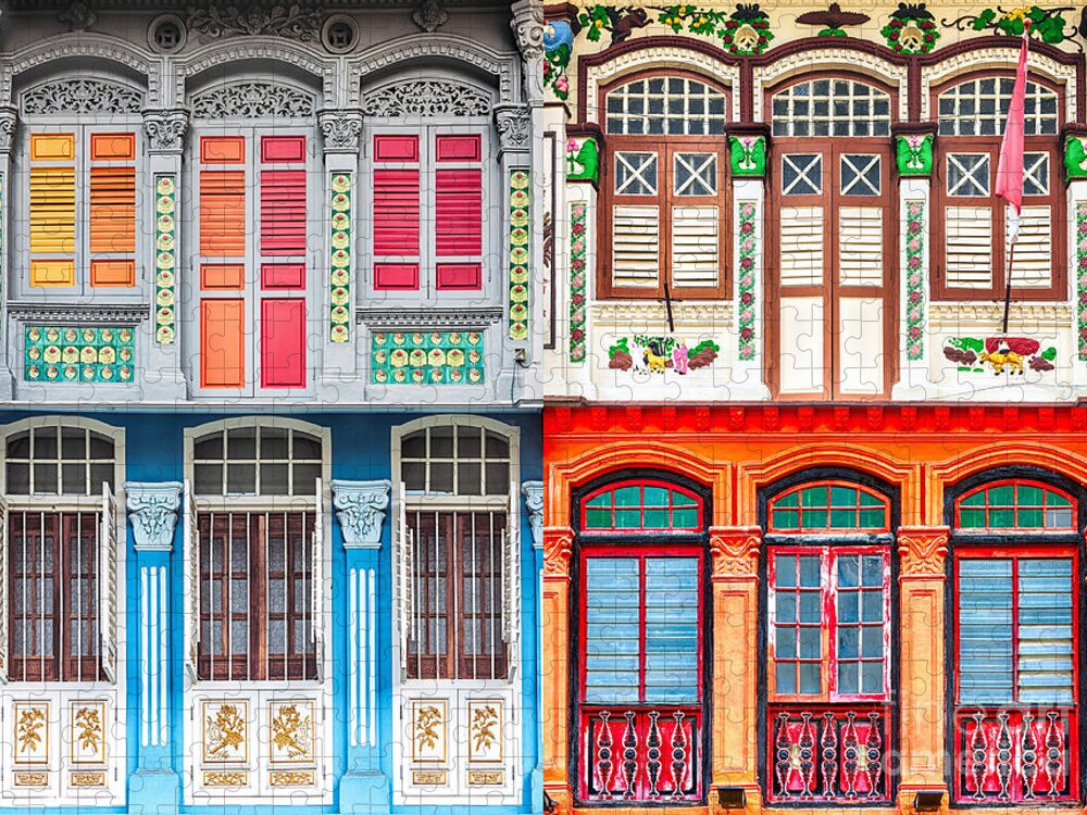 Singapore Jigsaw Puzzle featuring the photograph The Singapore Shophouse 7 by John Seaton Callahan