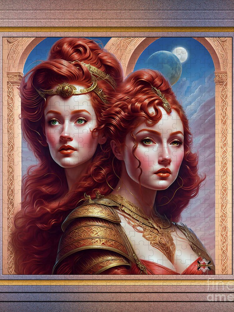 The Sisters Red Jigsaw Puzzle featuring the painting The Sisters Red AI Art by Xzendor7 by Xzendor7