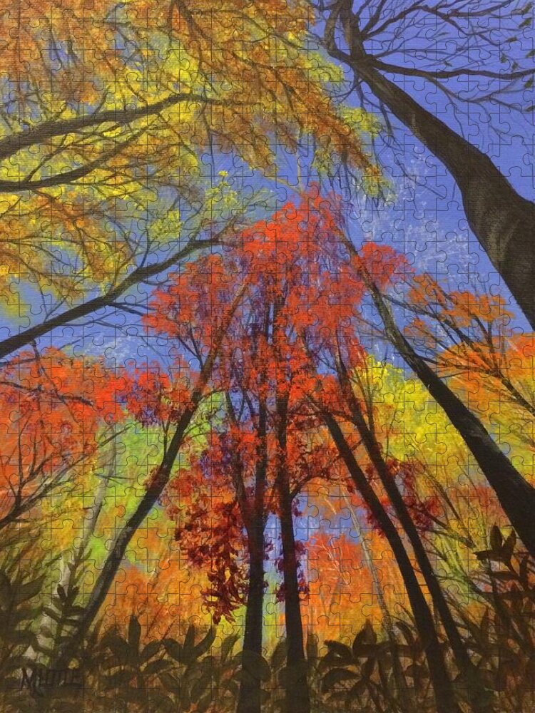 Trees Jigsaw Puzzle featuring the painting The Sky's The Limit by Marlene Little