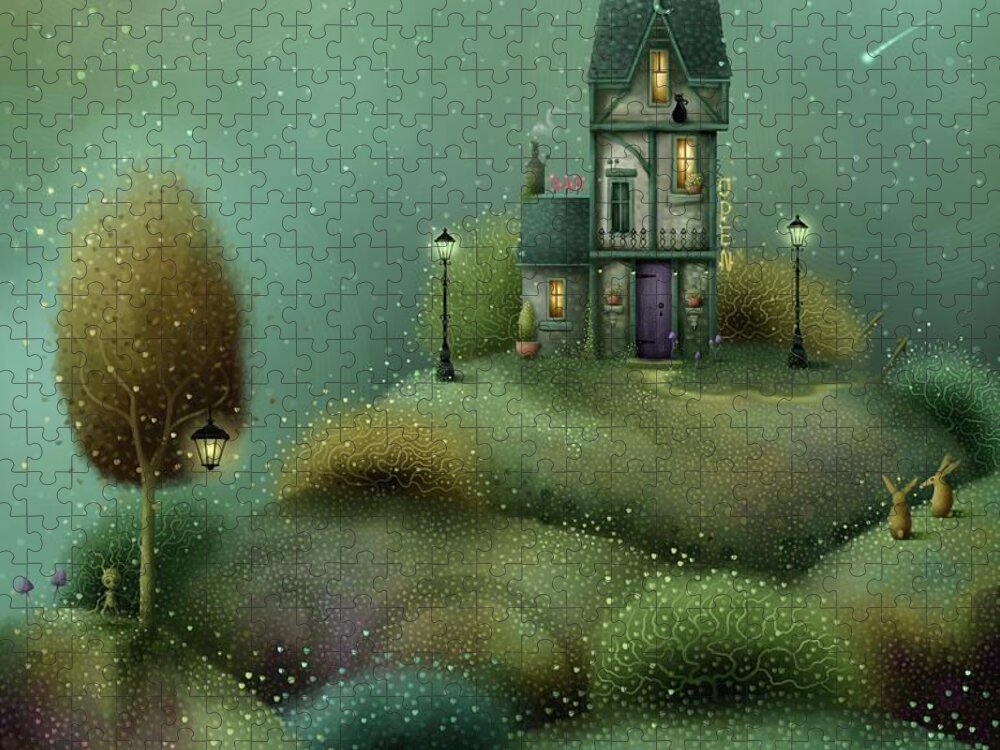 Hotel Jigsaw Puzzle featuring the painting The Sleepy Moon Hotel by Joe Gilronan