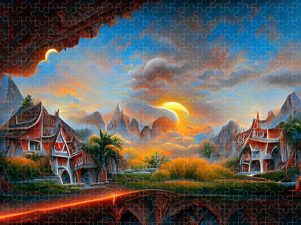 Digital Jigsaw Puzzle featuring the digital art The Sun Says Goodnight by Beverly Read