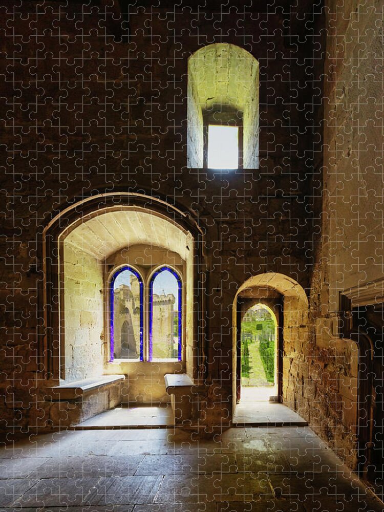 Roman Jigsaw Puzzle featuring the photograph The three windows hall - Olite Palace by Micah Offman