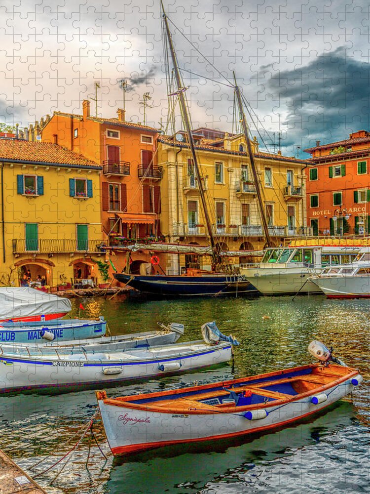 Italy Jigsaw Puzzle featuring the photograph The Tiny Harbor of Malcesine by W Chris Fooshee