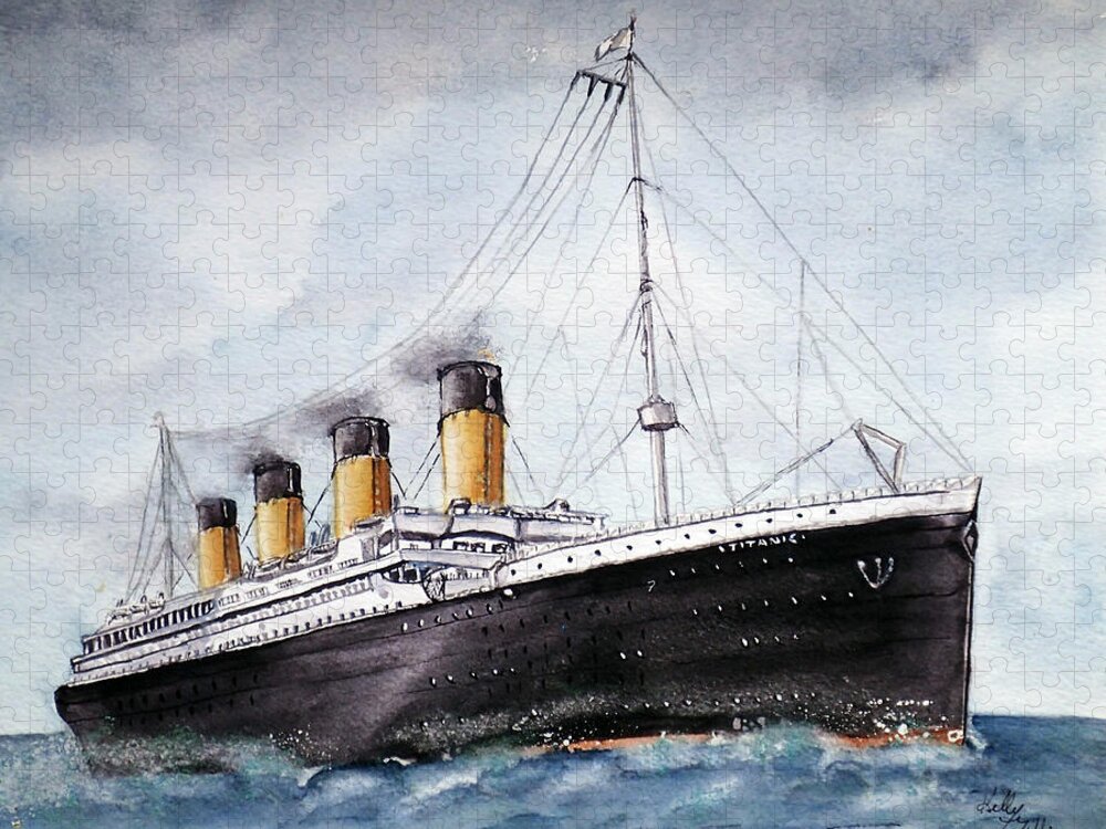 Titanic Jigsaw Puzzle featuring the painting The Titanic by Kelly Mills