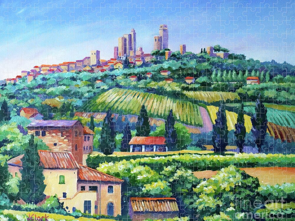 Italy Jigsaw Puzzle featuring the painting The Towers of San Gimignano by John Clark