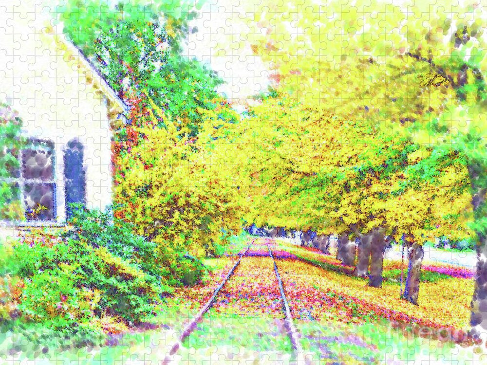 Train-tracks Jigsaw Puzzle featuring the digital art The Tracks By The House by Kirt Tisdale