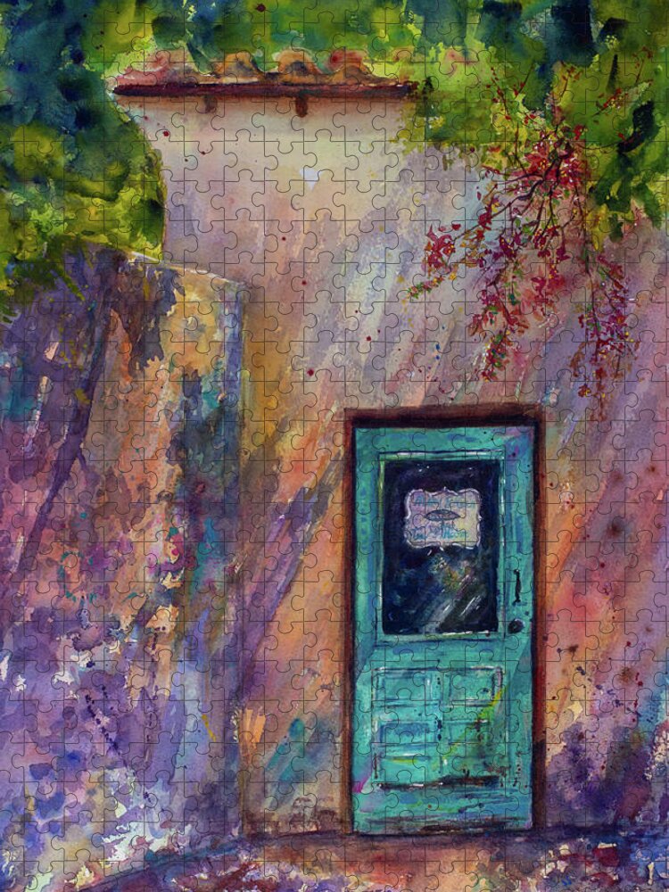 Turquoise Jigsaw Puzzle featuring the painting The Turquoise Door by Cheryl Prather