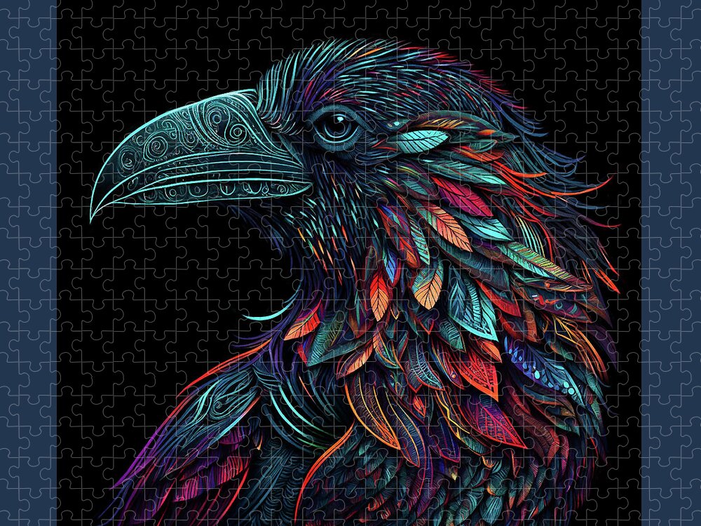 Ravens Jigsaw Puzzle featuring the digital art The Uncommon Raven by Peggy Collins