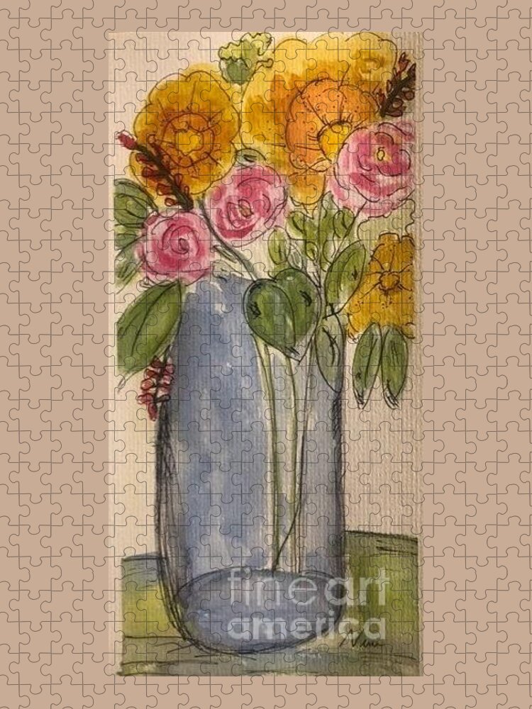 Floral Vase Jigsaw Puzzle featuring the painting The Vase by Nina Jatania