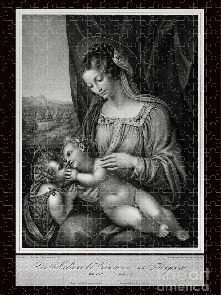 Virgin And Child Jigsaw Puzzle featuring the painting The Virgin and Child,With Infant Saint John the Baptist by Engraver Franz Hanfstangl Classical Art by Rolando Burbon