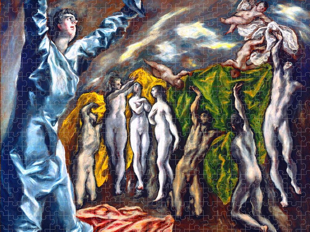 The Vision Of Saint John Jigsaw Puzzle featuring the painting The Vision of Saint John or The Opening of the Fifth Seal by El Greco