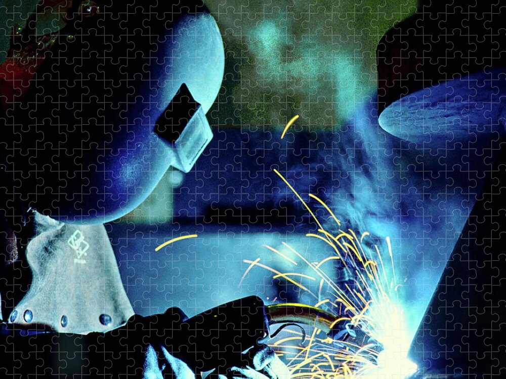 Film Jigsaw Puzzle featuring the photograph The Welder by Anthony M Davis