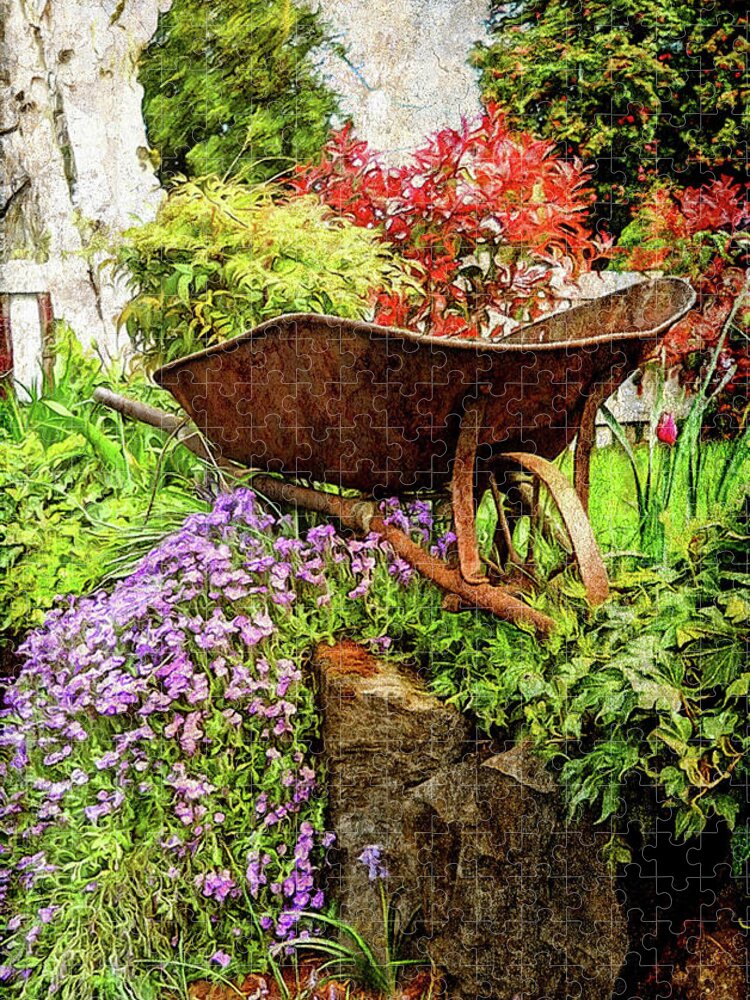 Pictures Of Flowers Jigsaw Puzzle featuring the photograph The Whimsical Wheelbarrow by Thom Zehrfeld