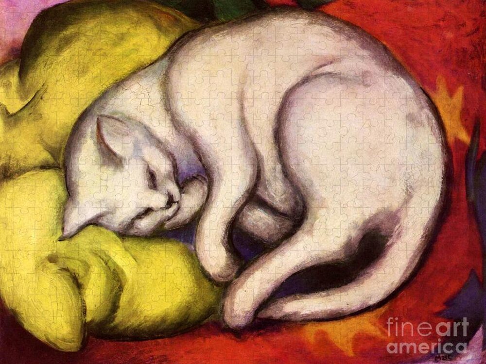 The White Cat Jigsaw Puzzle featuring the painting The White Cat by Franz Marc
