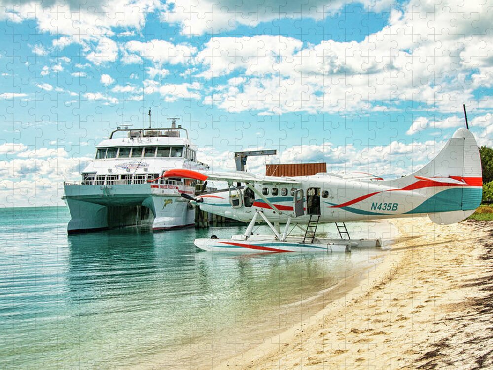 Dry Tortugas Jigsaw Puzzle featuring the photograph The Yankee Freedom Ferry and Sea Plane at Dry Tortugas by Kristia Adams
