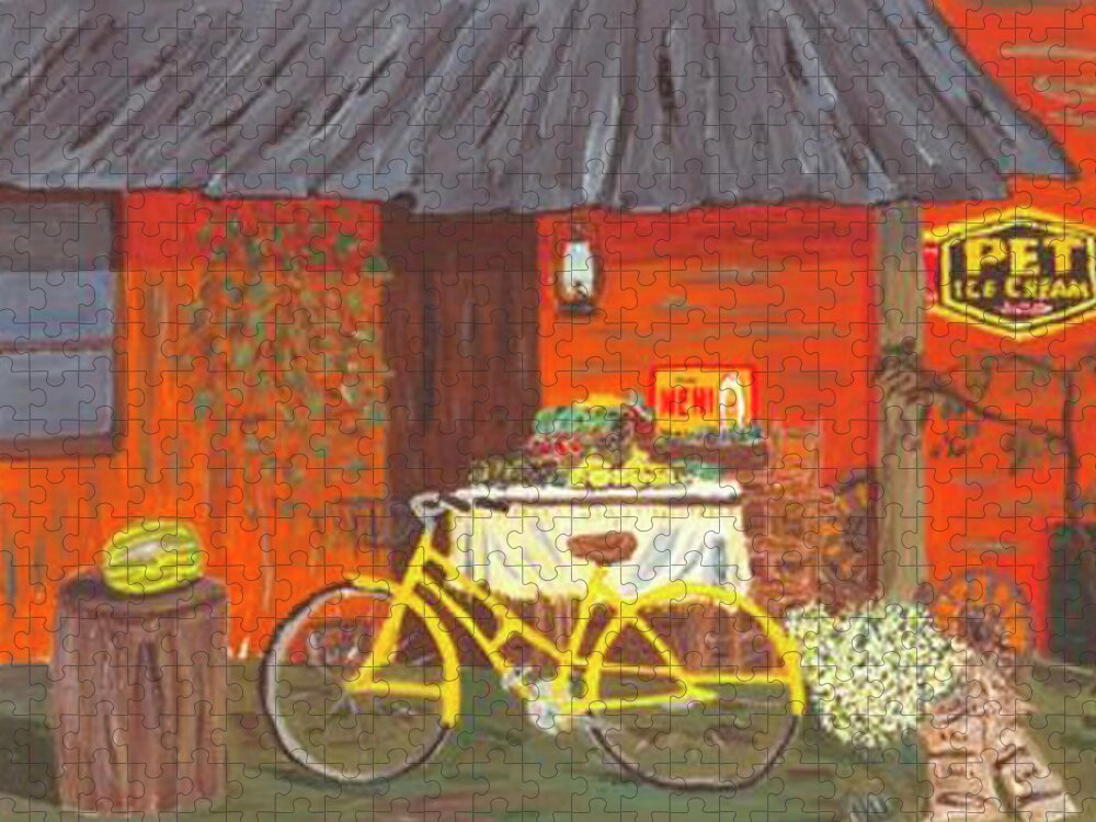  Jigsaw Puzzle featuring the painting The Yellow Bike by John Macarthur