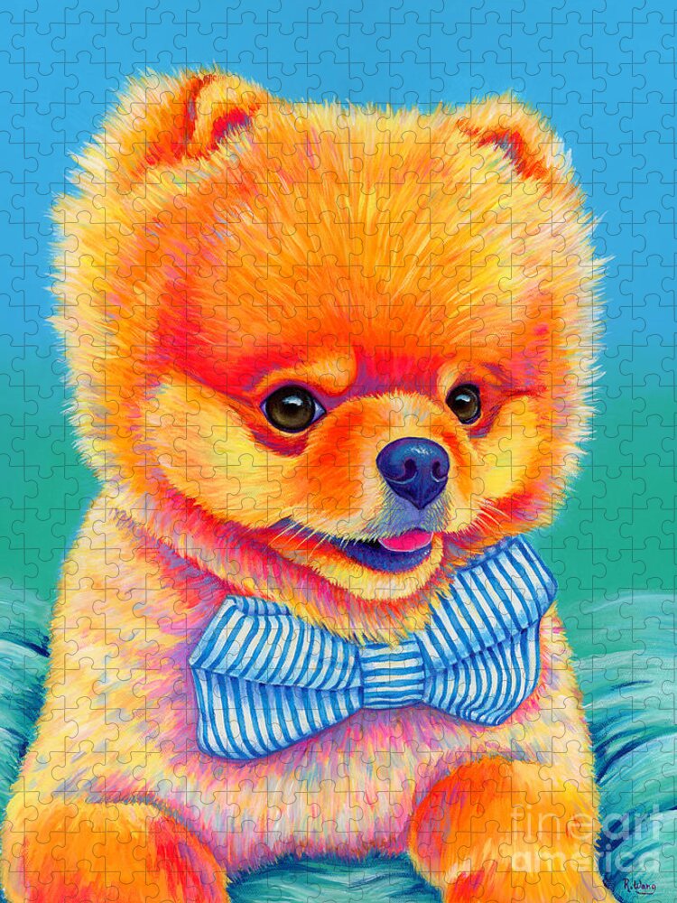 Pomeranian Jigsaw Puzzle featuring the painting Theo the Pomeranian by Rebecca Wang