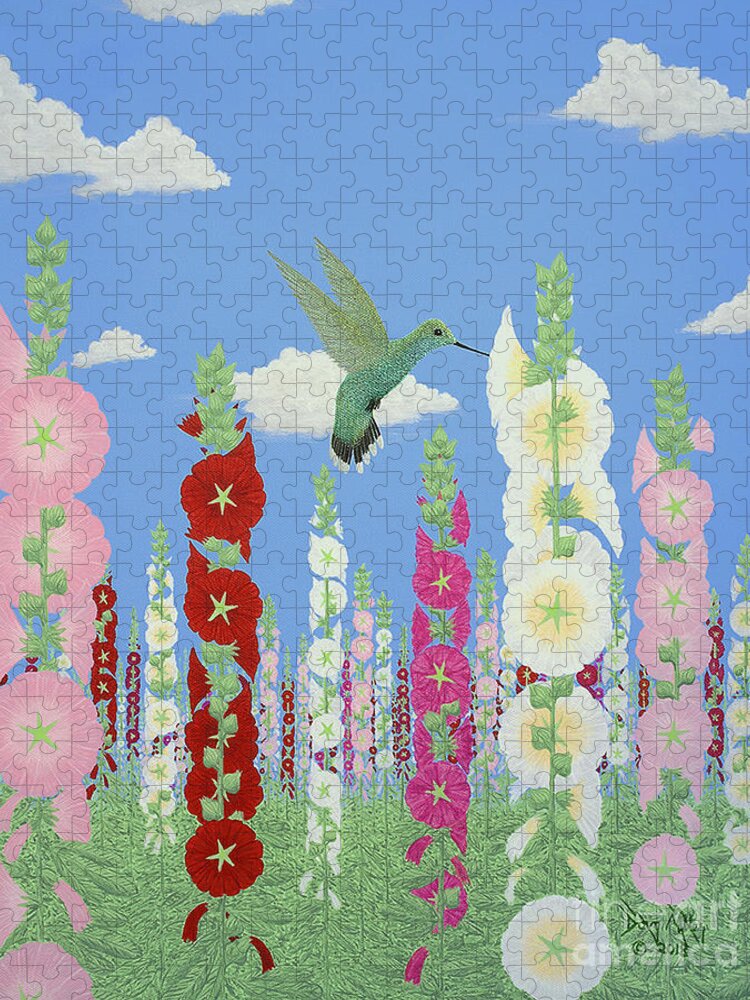 Hollyhocks Jigsaw Puzzle featuring the painting These Are For You Part Two by Doug Miller
