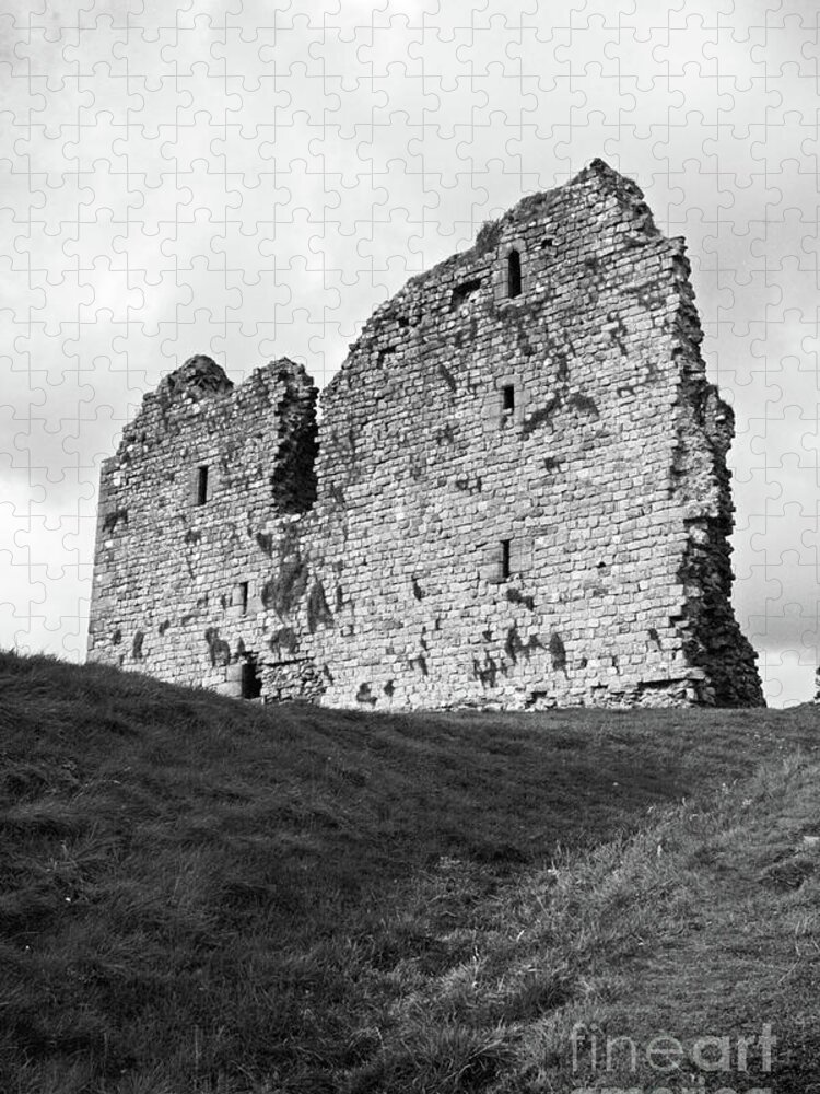 Thirlwall Castle; Castle; Ruins; Great Britain; Northumberland Jigsaw Puzzle featuring the photograph Thirlwall Castle in Black and White by Tina Uihlein