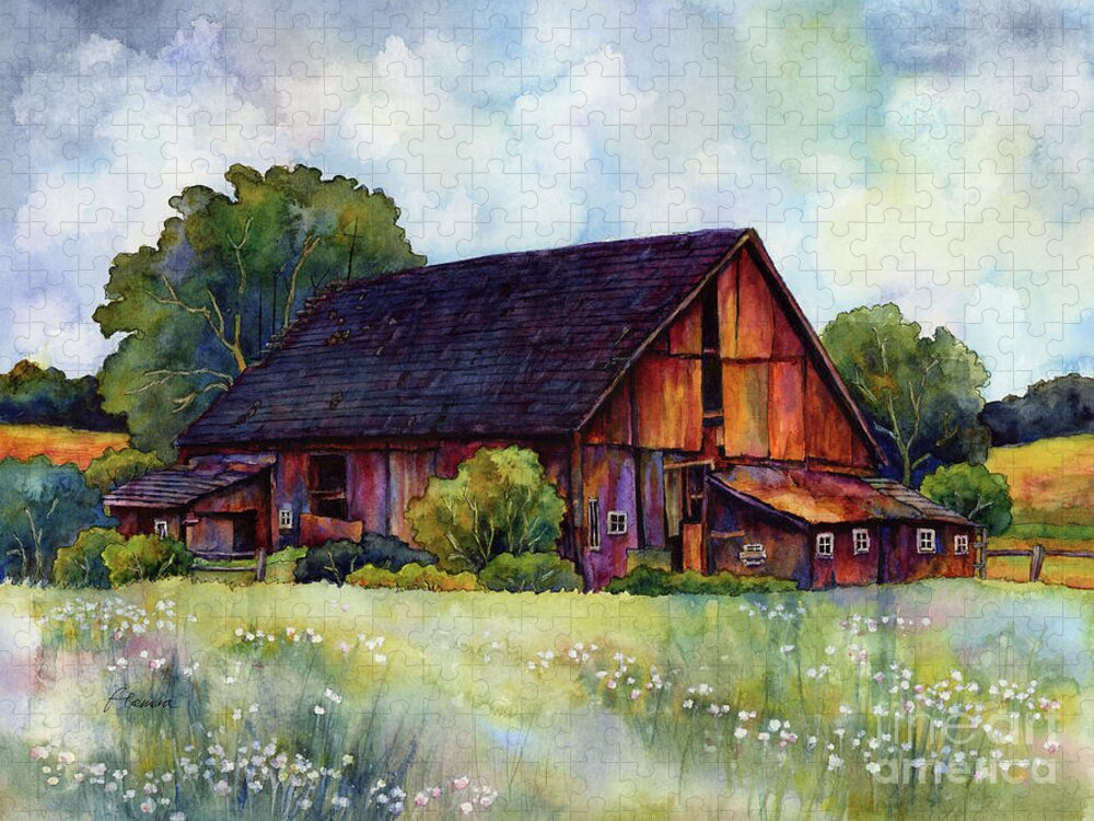 Barn Jigsaw Puzzle featuring the painting This Old Barn by Hailey E Herrera